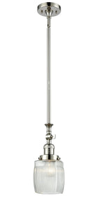 206-PN-G302 Stem Hung 5.5" Polished Nickel Mini Pendant - Thick Clear Halophane Colton Glass - LED Bulb - Dimmensions: 5.5 x 5.5 x 11<br>Minimum Height : 23.125<br>Maximum Height : 47.25 - Sloped Ceiling Compatible: Yes