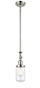 206-PN-G312 Stem Hung 4.5" Polished Nickel Mini Pendant - Clear Dover Glass - LED Bulb - Dimmensions: 4.5 x 4.5 x 12.75<br>Minimum Height : 23.325<br>Maximum Height : 47.75 - Sloped Ceiling Compatible: Yes