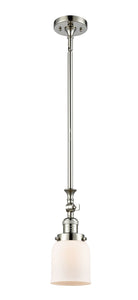206-PN-G51 Stem Hung 5" Polished Nickel Mini Pendant - Matte White Cased Small Bell Glass - LED Bulb - Dimmensions: 5 x 5 x 14<br>Minimum Height : 22.875<br>Maximum Height : 47 - Sloped Ceiling Compatible: Yes