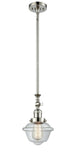 206-PN-G532 Stem Hung 7.5" Polished Nickel Mini Pendant - Clear Small Oxford Glass - LED Bulb - Dimmensions: 7.5 x 7.5 x 12<br>Minimum Height : 22.875<br>Maximum Height : 47 - Sloped Ceiling Compatible: Yes