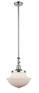206-PN-G541 Stem Hung 11.75" Polished Nickel Mini Pendant - Matte White Cased Large Oxford Glass - LED Bulb - Dimmensions: 11.75 x 11.75 x 15<br>Minimum Height : 25.25<br>Maximum Height : 49.375 - Sloped Ceiling Compatible: Yes