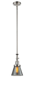 206-PN-G63 Stem Hung 6" Polished Nickel Mini Pendant - Plated Smoke Small Cone Glass - LED Bulb - Dimmensions: 6 x 6 x 14<br>Minimum Height : 22.875<br>Maximum Height : 47 - Sloped Ceiling Compatible: Yes