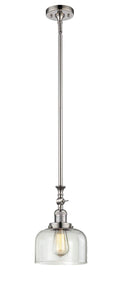206-PN-G72 Stem Hung 8" Polished Nickel Mini Pendant - Clear Large Bell Glass - LED Bulb - Dimmensions: 8 x 8 x 14<br>Minimum Height : 22.875<br>Maximum Height : 47 - Sloped Ceiling Compatible: Yes
