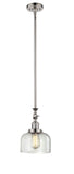 Stem Hung 8" Brushed Satin Nickel Mini Pendant - Clear Large Bell Glass LED