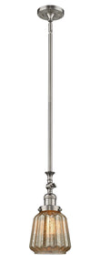206-SN-G146 Stem Hung 7" Brushed Satin Nickel Mini Pendant - Mercury Plated Chatham Glass - LED Bulb - Dimmensions: 7 x 7 x 14<br>Minimum Height : 25.125<br>Maximum Height : 49.25 - Sloped Ceiling Compatible: Yes