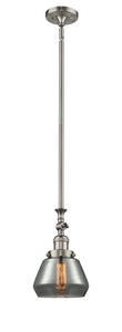 206-SN-G173 Stem Hung 7" Brushed Satin Nickel Mini Pendant - Plated Smoke Fulton Glass - LED Bulb - Dimmensions: 7 x 7 x 14<br>Minimum Height : 22.375<br>Maximum Height : 46.5 - Sloped Ceiling Compatible: Yes