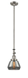 206-SN-G173 Stem Hung 7" Brushed Satin Nickel Mini Pendant - Plated Smoke Fulton Glass - LED Bulb - Dimmensions: 7 x 7 x 14<br>Minimum Height : 22.375<br>Maximum Height : 46.5 - Sloped Ceiling Compatible: Yes