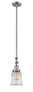 206-SN-G182 Stem Hung 6.5" Brushed Satin Nickel Mini Pendant - Clear Canton Glass - LED Bulb - Dimmensions: 6.5 x 6.5 x 14<br>Minimum Height : 24.375<br>Maximum Height : 48.5 - Sloped Ceiling Compatible: Yes