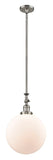 206-SN-G201-12 Stem Hung 12" Brushed Satin Nickel Mini Pendant - Matte White Cased Beacon Glass - LED Bulb - Dimmensions: 12 x 12 x 18<br>Minimum Height : 28.875<br>Maximum Height : 53 - Sloped Ceiling Compatible: Yes