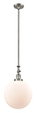 Stem Hung 12" Brushed Satin Nickel Mini Pendant - Matte White Cased Beacon Glass LED