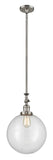 206-SN-G202-12 Stem Hung 12" Brushed Satin Nickel Mini Pendant - Clear Beacon Glass - LED Bulb - Dimmensions: 12 x 12 x 18<br>Minimum Height : 28.875<br>Maximum Height : 53 - Sloped Ceiling Compatible: Yes
