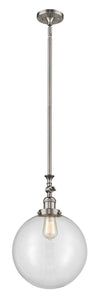 Stem Hung 12" Beacon Pendant - Globe-Orb Clear Glass - Choice of Finish And Incandesent Or LED Bulbs