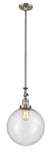 206-SN-G204-12 Stem Hung 12" Brushed Satin Nickel Mini Pendant - Seedy Beacon Glass - LED Bulb - Dimmensions: 12 x 12 x 18<br>Minimum Height : 28.875<br>Maximum Height : 53 - Sloped Ceiling Compatible: Yes