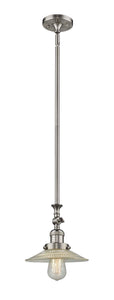 Stem Hung 8.5" Halophane Mini Pendant - Cone Clear Halophane Glass - Choice of Finish And Incandesent Or LED Bulbs