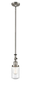 206-SN-G314 Stem Hung 4.5" Brushed Satin Nickel Mini Pendant - Seedy Dover Glass - LED Bulb - Dimmensions: 4.5 x 4.5 x 12.75<br>Minimum Height : 23.325<br>Maximum Height : 47.75 - Sloped Ceiling Compatible: Yes