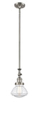 206-SN-G322 Stem Hung 6.75" Brushed Satin Nickel Mini Pendant - Clear Olean Glass - LED Bulb - Dimmensions: 6.75 x 6.75 x 11.75<br>Minimum Height : 22.125<br>Maximum Height : 46.25 - Sloped Ceiling Compatible: Yes