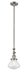 206-SN-G324 Stem Hung 6.75" Brushed Satin Nickel Mini Pendant - Seedy Olean Glass - LED Bulb - Dimmensions: 6.75 x 6.75 x 11.75<br>Minimum Height : 22.125<br>Maximum Height : 46.25 - Sloped Ceiling Compatible: Yes