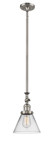 206-SN-G42 Stem Hung 8" Brushed Satin Nickel Mini Pendant - Clear Large Cone Glass - LED Bulb - Dimmensions: 8 x 8 x 14<br>Minimum Height : 23.125<br>Maximum Height : 47.25 - Sloped Ceiling Compatible: Yes