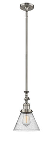 206-SN-G44 Stem Hung 8" Brushed Satin Nickel Mini Pendant - Seedy Large Cone Glass - LED Bulb - Dimmensions: 8 x 8 x 14<br>Minimum Height : 23.125<br>Maximum Height : 47.25 - Sloped Ceiling Compatible: Yes
