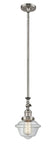 206-SN-G532 Stem Hung 7.5" Brushed Satin Nickel Mini Pendant - Clear Small Oxford Glass - LED Bulb - Dimmensions: 7.5 x 7.5 x 12<br>Minimum Height : 22.875<br>Maximum Height : 47 - Sloped Ceiling Compatible: Yes