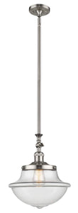 206-SN-G542 Stem Hung 11.75" Brushed Satin Nickel Mini Pendant - Clear Large Oxford Glass - LED Bulb - Dimmensions: 11.75 x 11.75 x 15<br>Minimum Height : 25.25<br>Maximum Height : 49.375 - Sloped Ceiling Compatible: Yes