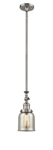 206-SN-G58 Stem Hung 5" Brushed Satin Nickel Mini Pendant - Silver Plated Mercury Small Bell Glass - LED Bulb - Dimmensions: 5 x 5 x 13<br>Minimum Height : 22.875<br>Maximum Height : 47 - Sloped Ceiling Compatible: Yes