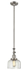 Stem Hung 8" Brushed Satin Nickel Mini Pendant - Clear Large Bell Glass LED