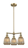 207-AB-G146 3-Light 24" Antique Brass Chandelier - Mercury Plated Chatham Glass - LED Bulb - Dimmensions: 24 x 24 x 15<br>Minimum Height : 23.125<br>Maximum Height : 47.125 - Sloped Ceiling Compatible: Yes