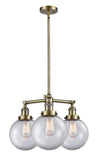 3-Light 22" Beacon Chandelier - Globe-Orb Clear Glass - Choice of Finish And Incandesent Or LED Bulbs