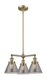 3-Light 22" Brushed Satin Nickel Chandelier - Plated Smoke Large Cone Glass LED