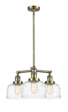 3-Light 22" Brushed Satin Nickel Chandelier - Clear Deco Swirl Large Bell Glass LED