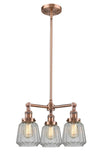 207-AC-G142 3-Light 24" Antique Copper Chandelier - Clear Chatham Glass - LED Bulb - Dimmensions: 24 x 24 x 15<br>Minimum Height : 21.875<br>Maximum Height : 45.875 - Sloped Ceiling Compatible: Yes