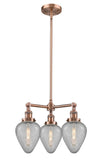 207-AC-G165 3-Light 26" Antique Copper Chandelier - Clear Crackle Geneseo Glass - LED Bulb - Dimmensions: 26 x 26 x 16<br>Minimum Height : 23.875<br>Maximum Height : 47.875 - Sloped Ceiling Compatible: Yes