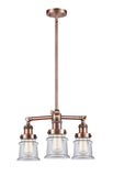 207-AC-G182S 3-Light 18" Antique Copper Chandelier - Clear Small Canton Glass - LED Bulb - Dimmensions: 18 x 18 x 13<br>Minimum Height : 20.625<br>Maximum Height : 44.625 - Sloped Ceiling Compatible: Yes