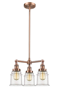 207-AC-G182 3-Light 18" Antique Copper Chandelier - Clear Canton Glass - LED Bulb - Dimmensions: 18 x 18 x 13<br>Minimum Height : 22.375<br>Maximum Height : 46.375 - Sloped Ceiling Compatible: Yes