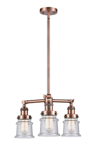 207-AC-G184S 3-Light 18" Antique Copper Chandelier - Seedy Small Canton Glass - LED Bulb - Dimmensions: 18 x 18 x 13<br>Minimum Height : 20.625<br>Maximum Height : 44.625 - Sloped Ceiling Compatible: Yes