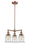 207-AC-G184 3-Light 18" Antique Copper Chandelier - Seedy Canton Glass - LED Bulb - Dimmensions: 18 x 18 x 13<br>Minimum Height : 22.375<br>Maximum Height : 46.375 - Sloped Ceiling Compatible: Yes