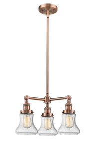 207-AC-G194 3-Light 18" Antique Copper Chandelier - Seedy Bellmont Glass - LED Bulb - Dimmensions: 18 x 18 x 13<br>Minimum Height : 21.375<br>Maximum Height : 45.375 - Sloped Ceiling Compatible: Yes