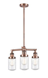 207-AC-G314 3-Light 17" Antique Copper Chandelier - Seedy Dover Glass - LED Bulb - Dimmensions: 17 x 17 x 10.75<br>Minimum Height : 21.625<br>Maximum Height : 45.625 - Sloped Ceiling Compatible: Yes