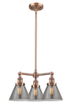 3-Light 22" Brushed Satin Nickel Chandelier - Plated Smoke Large Cone Glass LED