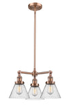 3-Light 22" Brushed Satin Nickel Chandelier - Seedy Large Cone Glass LED