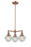 207-AC-G534 3-Light 20" Antique Copper Chandelier - Seedy Small Oxford Glass - LED Bulb - Dimmensions: 20 x 20 x 10<br>Minimum Height : 20.875<br>Maximum Height : 44.875 - Sloped Ceiling Compatible: Yes
