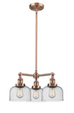 207-AC-G74 3-Light 22" Antique Copper Chandelier - Seedy Large Bell Glass - LED Bulb - Dimmensions: 22 x 22 x 11<br>Minimum Height : 20.875<br>Maximum Height : 44.875 - Sloped Ceiling Compatible: Yes