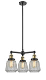 207-BAB-G142 3-Light 24" Black Antique Brass Chandelier - Clear Chatham Glass - LED Bulb - Dimmensions: 24 x 24 x 15<br>Minimum Height : 21.875<br>Maximum Height : 45.875 - Sloped Ceiling Compatible: Yes