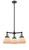 207-BAB-G171 3-Light 22" Black Antique Brass Chandelier - Matte White Cased Fulton Glass - LED Bulb - Dimmensions: 22 x 22 x 13<br>Minimum Height : 20.375<br>Maximum Height : 44.375 - Sloped Ceiling Compatible: Yes