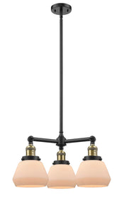 207-BAB-G171 3-Light 22" Black Antique Brass Chandelier - Matte White Cased Fulton Glass - LED Bulb - Dimmensions: 22 x 22 x 13<br>Minimum Height : 20.375<br>Maximum Height : 44.375 - Sloped Ceiling Compatible: Yes
