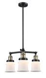 207-BAB-G181S 3-Light 18" Black Antique Brass Chandelier - Matte White Small Canton Glass - LED Bulb - Dimmensions: 18 x 18 x 13<br>Minimum Height : 20.625<br>Maximum Height : 44.625 - Sloped Ceiling Compatible: Yes