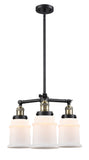 207-BAB-G181 3-Light 18" Black Antique Brass Chandelier - Matte White Canton Glass - LED Bulb - Dimmensions: 18 x 18 x 13<br>Minimum Height : 22.375<br>Maximum Height : 46.375 - Sloped Ceiling Compatible: Yes