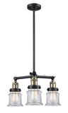207-BAB-G182S 3-Light 18" Black Antique Brass Chandelier - Clear Small Canton Glass - LED Bulb - Dimmensions: 18 x 18 x 13<br>Minimum Height : 20.625<br>Maximum Height : 44.625 - Sloped Ceiling Compatible: Yes