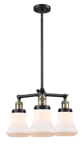 207-BAB-G191 3-Light 18" Black Antique Brass Chandelier - Matte White Bellmont Glass - LED Bulb - Dimmensions: 18 x 18 x 13<br>Minimum Height : 21.375<br>Maximum Height : 45.375 - Sloped Ceiling Compatible: Yes